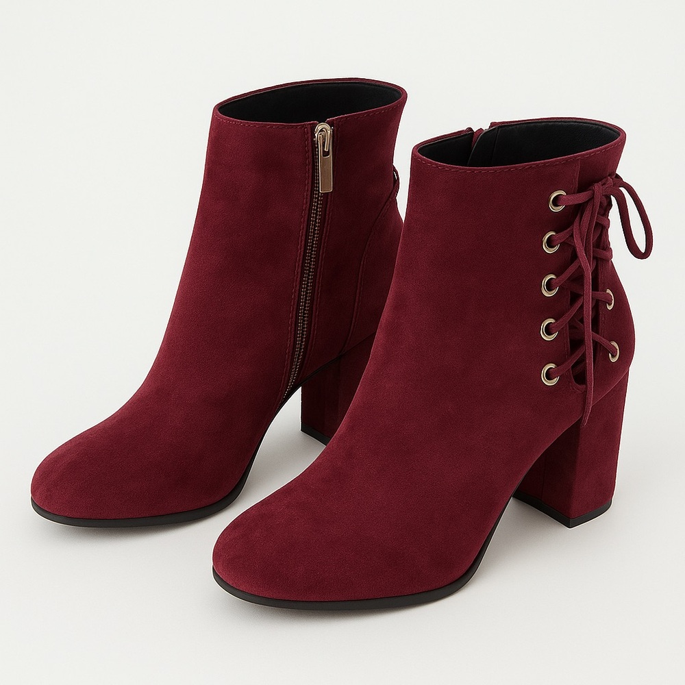 Burgundy Ankle Boots with Block Heel